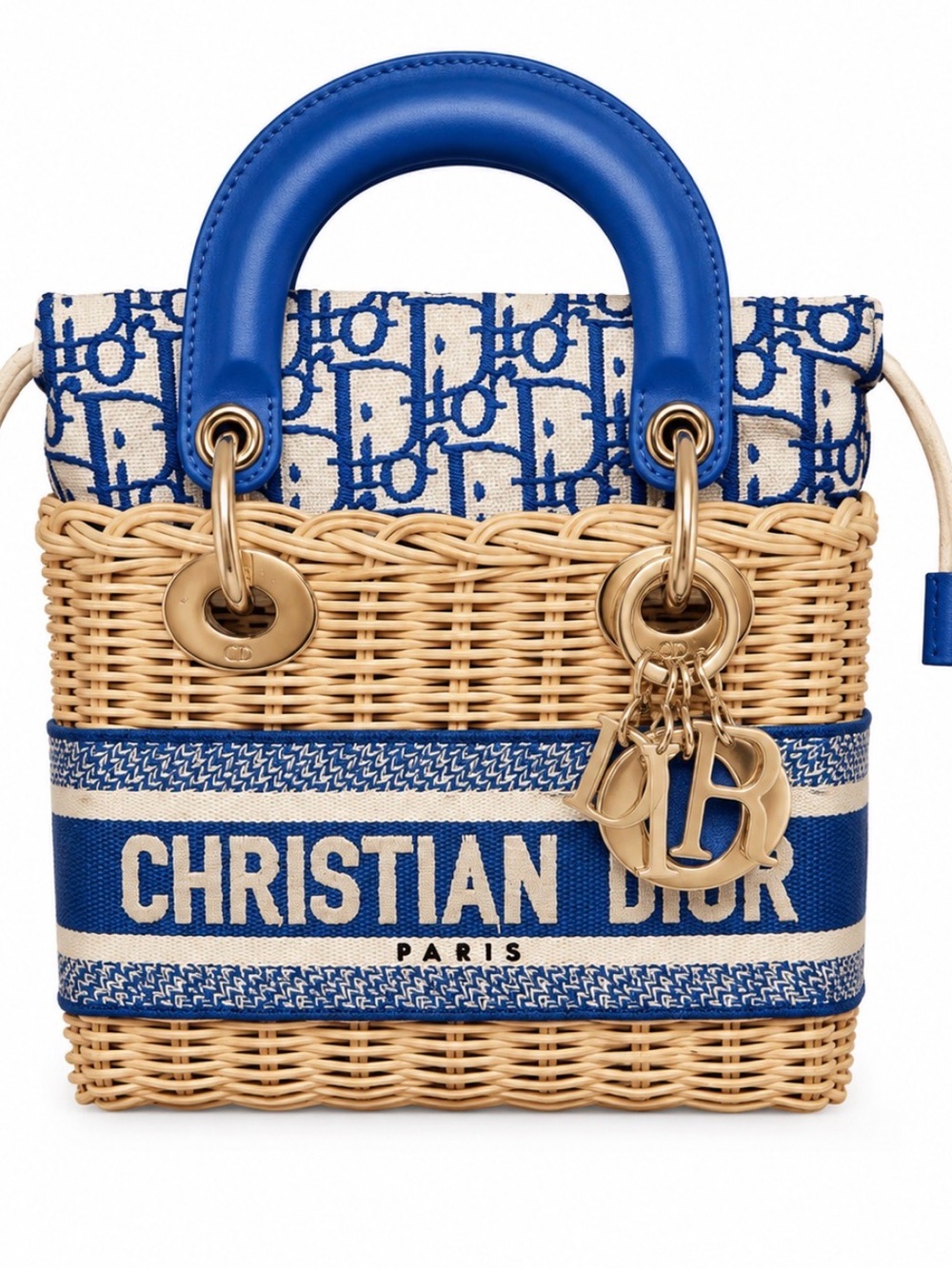 Dior Blue and Natural Cannage Wicker lady Dior Bag